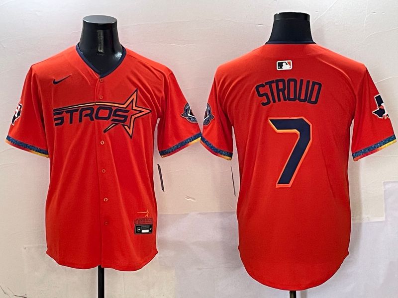 Men Houston Astros #7 Stroud Orange Five generation Joint Name Nike 2025 MLB Jersey style 1